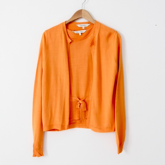 Oscar de la Renta orange silk cardigan twin set